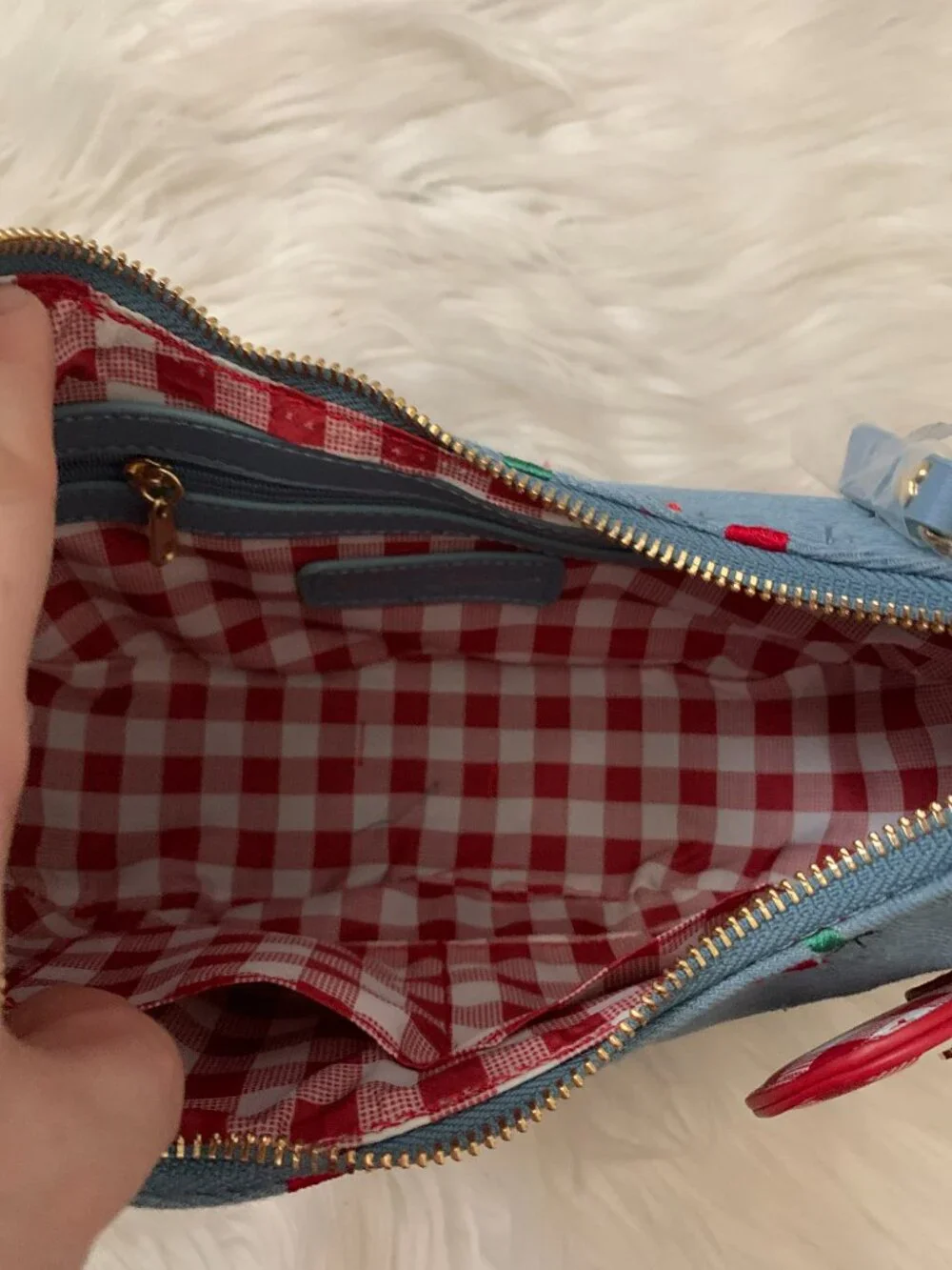 BETSEY JOHNSON XOX Denim Cherry Embroidered Hobo Shoulder Bag